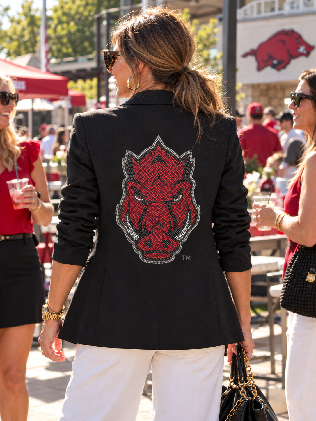 University of Arkansas Razorback Black Ruched Sleeve Blazer