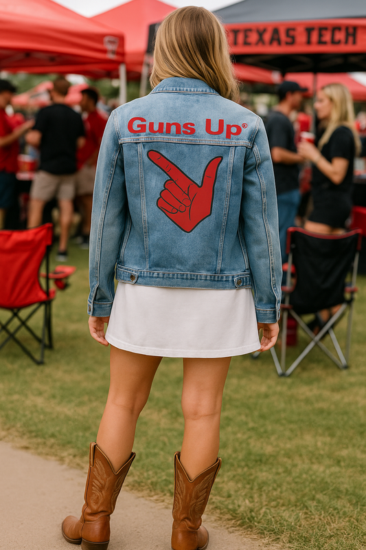Licensed Game Day Jacket, Blue Denim, Texas Tech Guns Up Hand