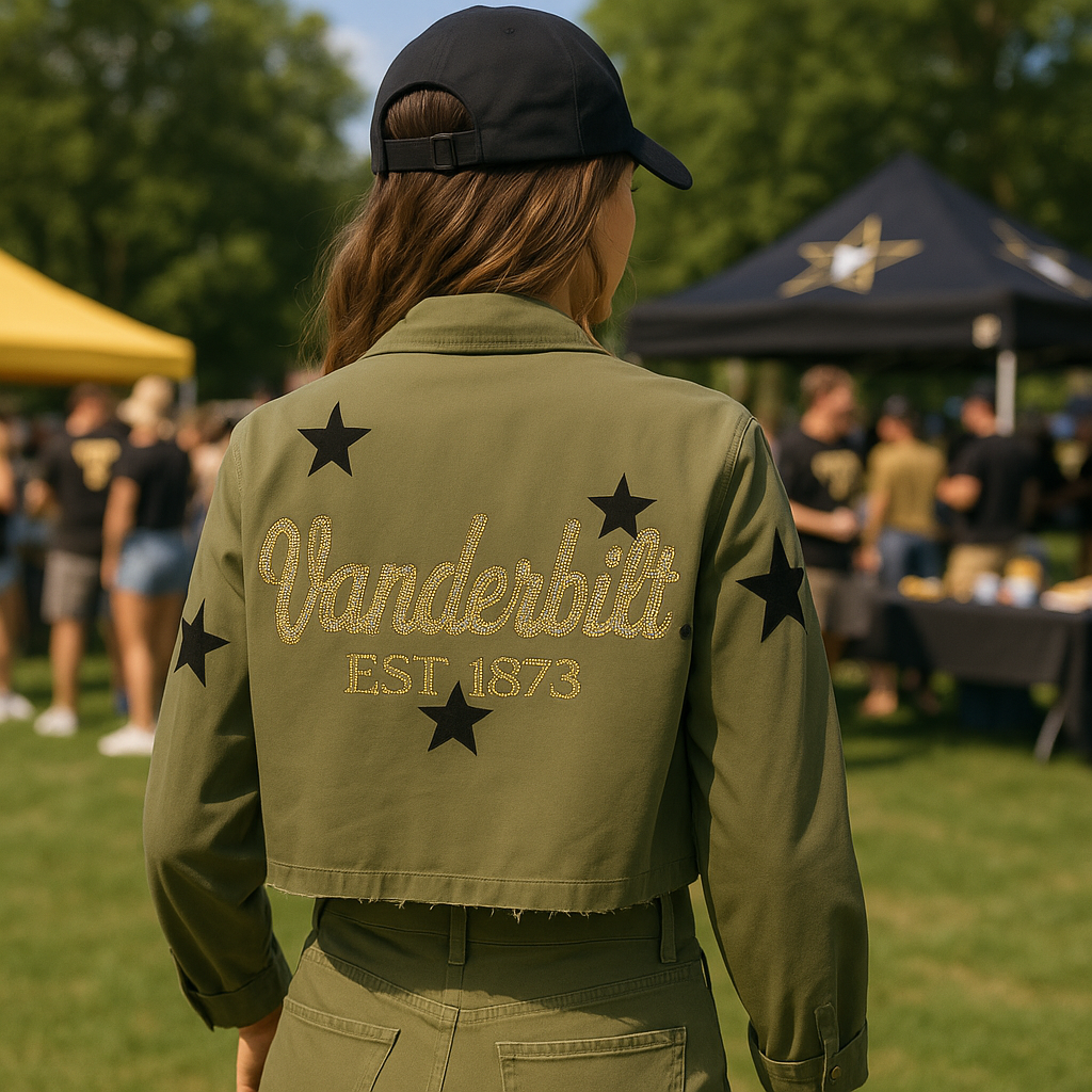 Licensed Game Day Shacket, Army Green Cropped, Vanderbilt Est 1873