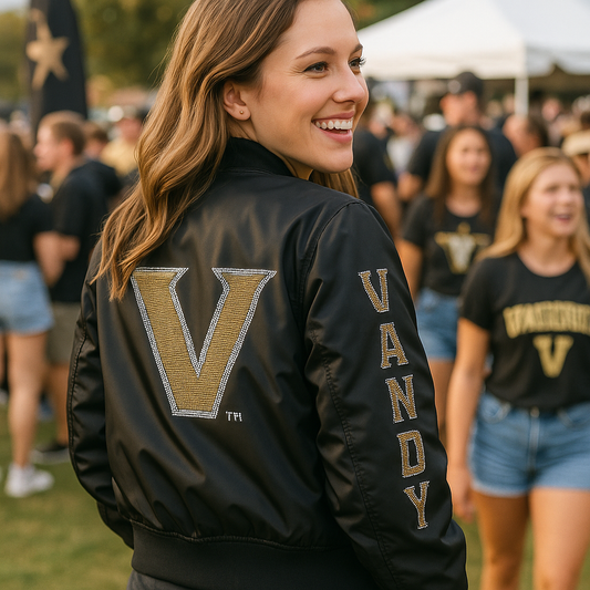 Licensed Game Day Jacket, Black Bomber, Vanderbilt Gold & Silver V Vandy