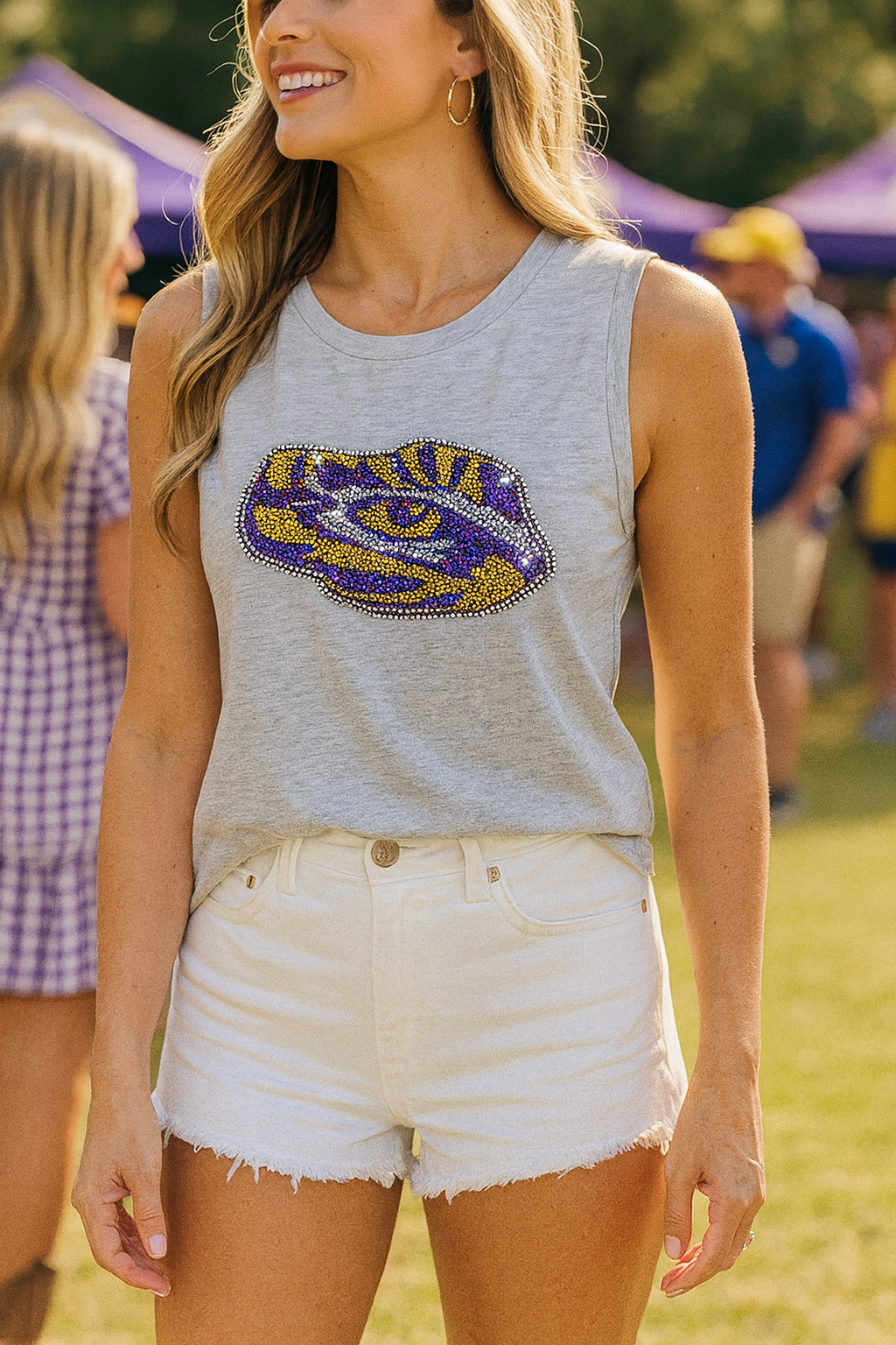 Licensed Game Day Tank Top, Gray, LSU Tiger Eye