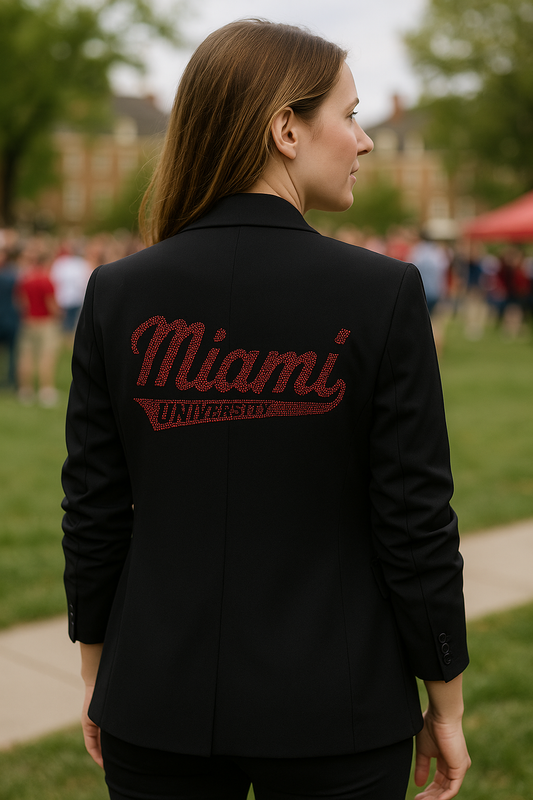 Licensed Game Day Blazer, Black Ruched, Miami of Ohio Script