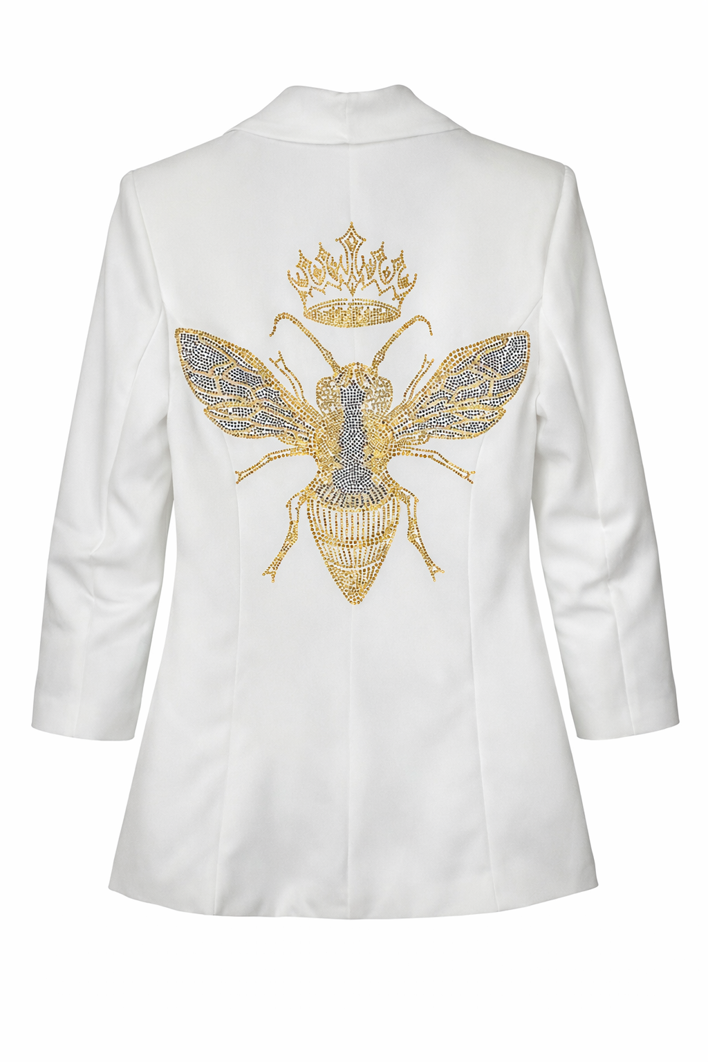 Gold Queen Bee Ruched Sleeve White Blazer