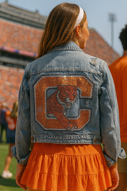Licensed Game Day Jacket, Blue Denim, Clemson Big C and Tiger