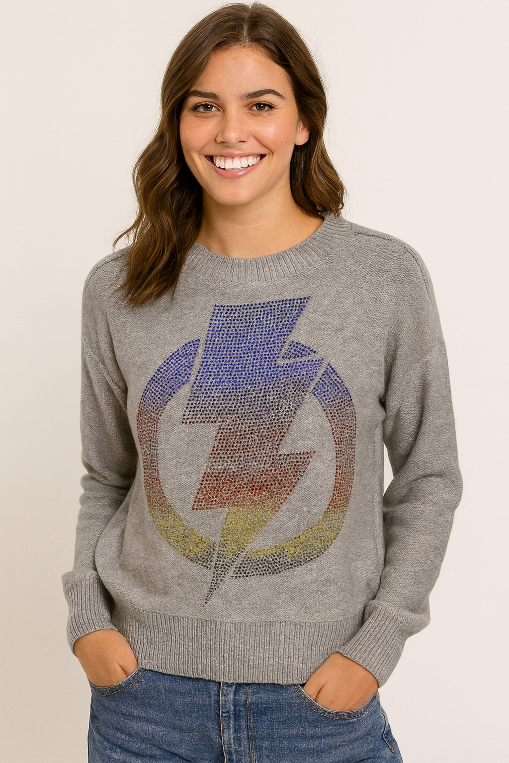 Sweater, Crewneck Gray, Circle Bolt