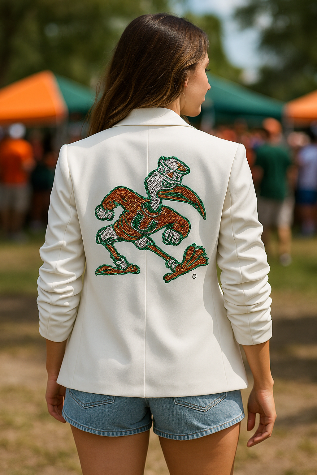 Licensed Game Day Blazer, White Ruched, University Of Miami Sebastian