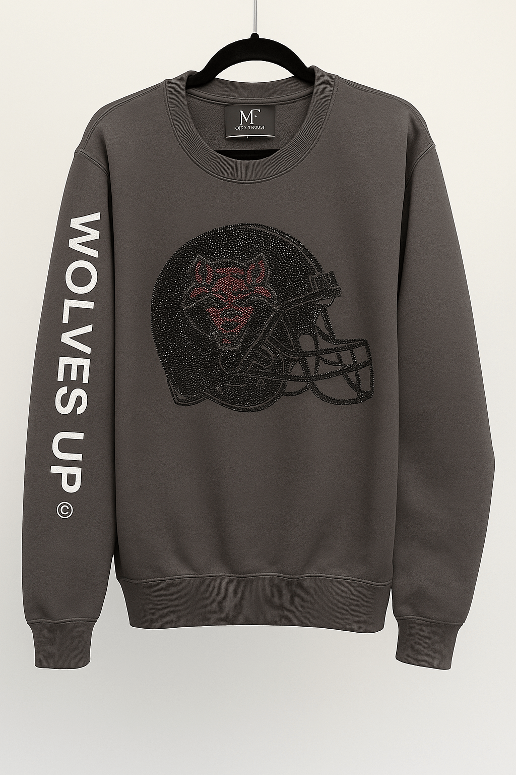 Licensed Game Day Sweatshirt, Crewneck Gray, Arkansas State Wolves Up Helmet