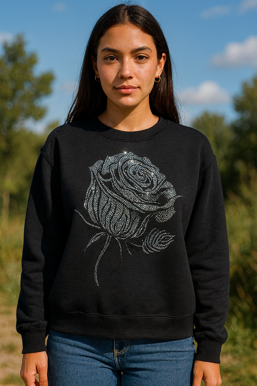 Sweatshirt, Crewneck Black, Gunmetal Rose