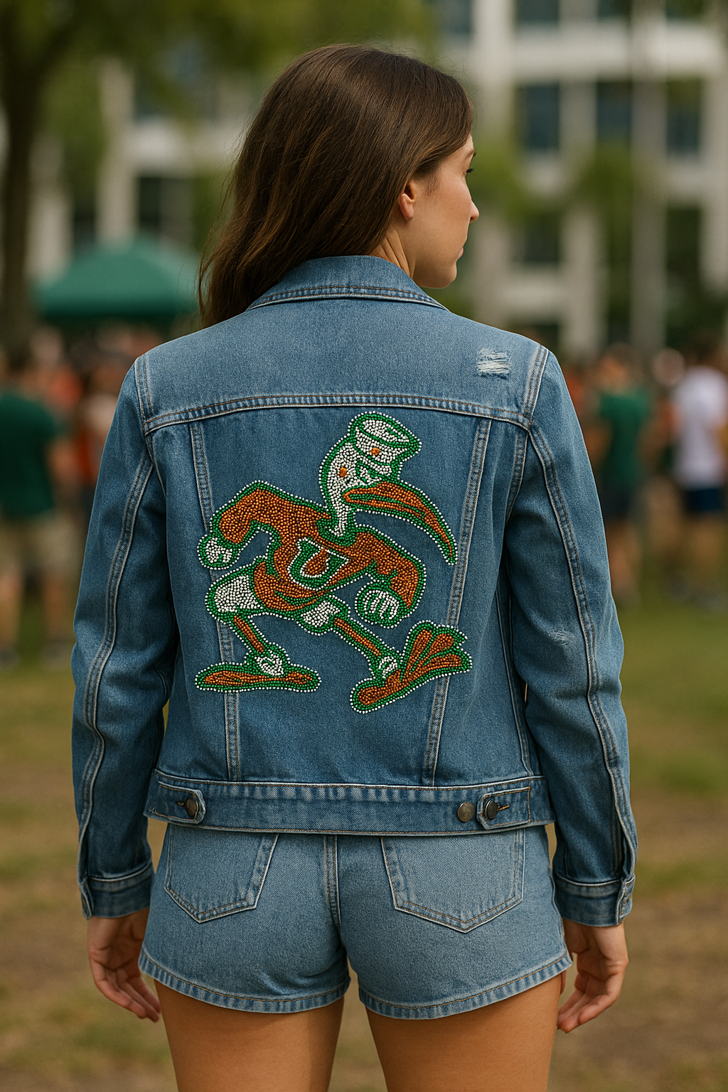 Licensed Game Day Denim Jacket, Medium Wash, University Of Miami Sebastian