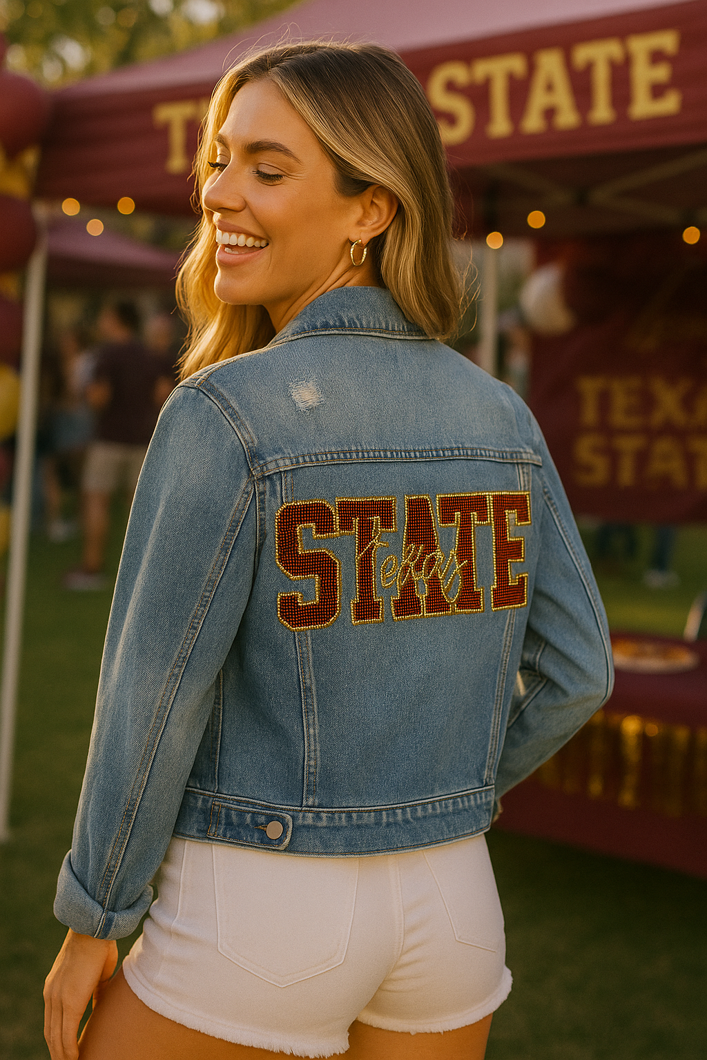 Licensed Game Day Jacket, Blue Denim, Texas State Script