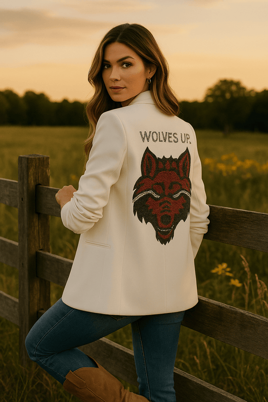 Licensed Game Day Blazer, Ruched White, Arkansas State Wolves Up Wolf