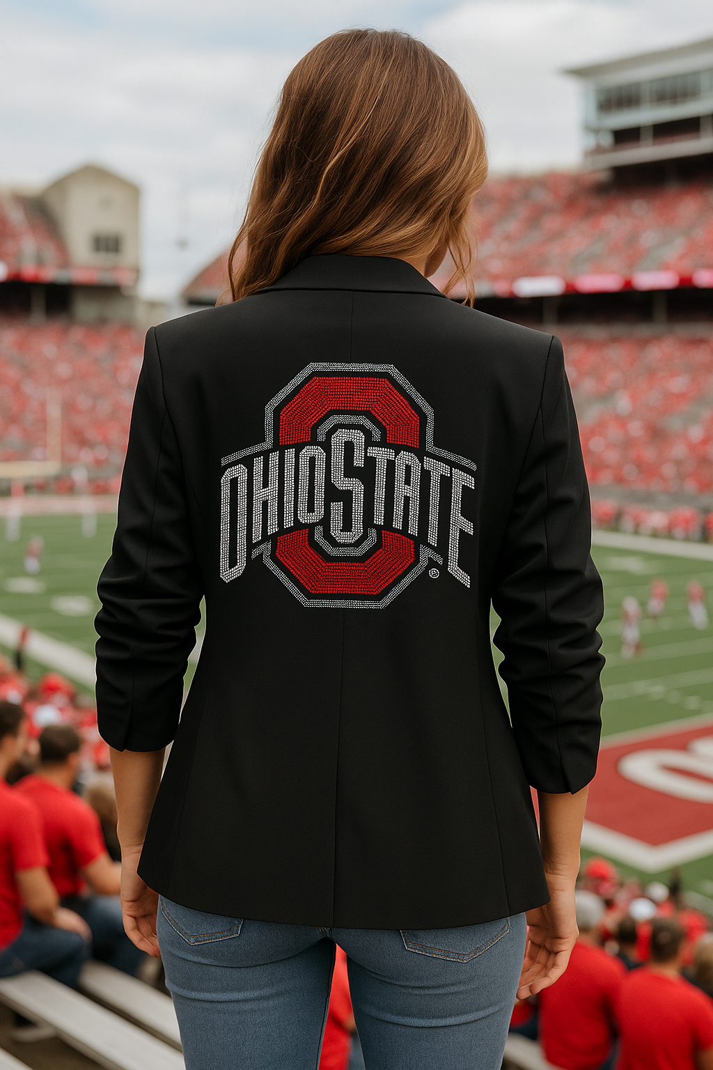 Ohio State Red O Black Ruched Sleeve Blazer
