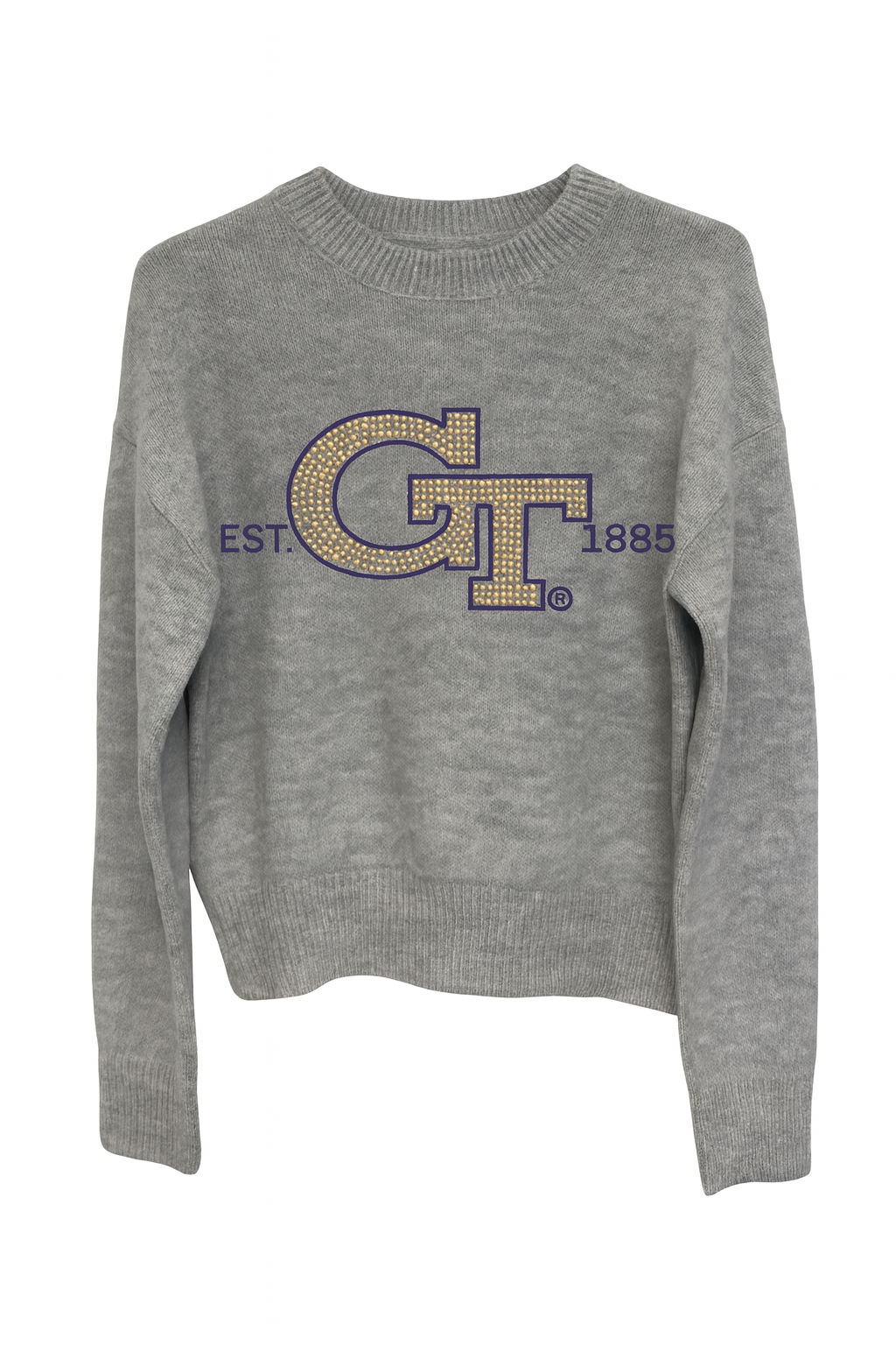 Licensed Game Day Sweater, Crewneck Grey, Georgia Tech EST 1885