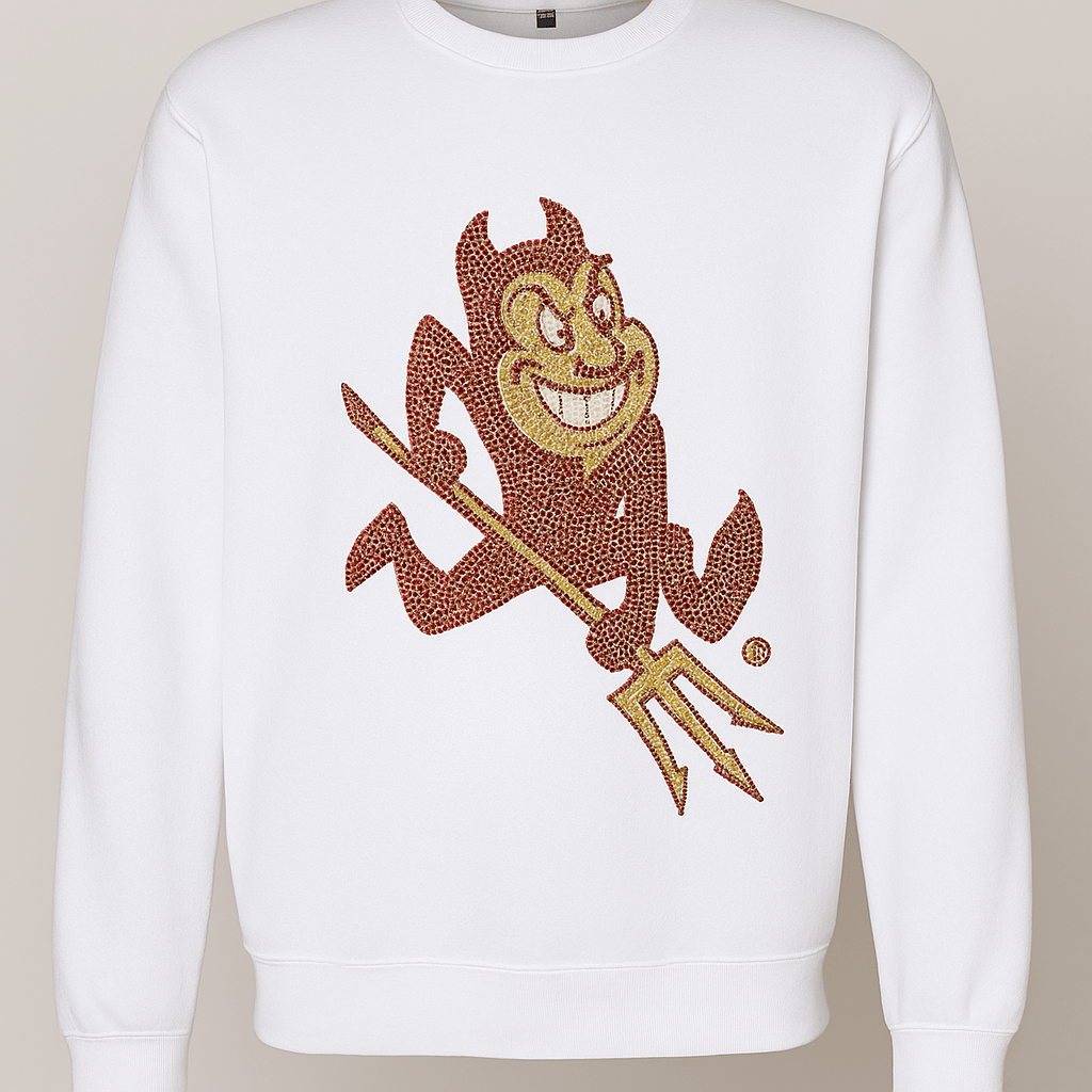 Licensed Game Day Sweatshirt, White Crewneck, Arizona State Sun Devil