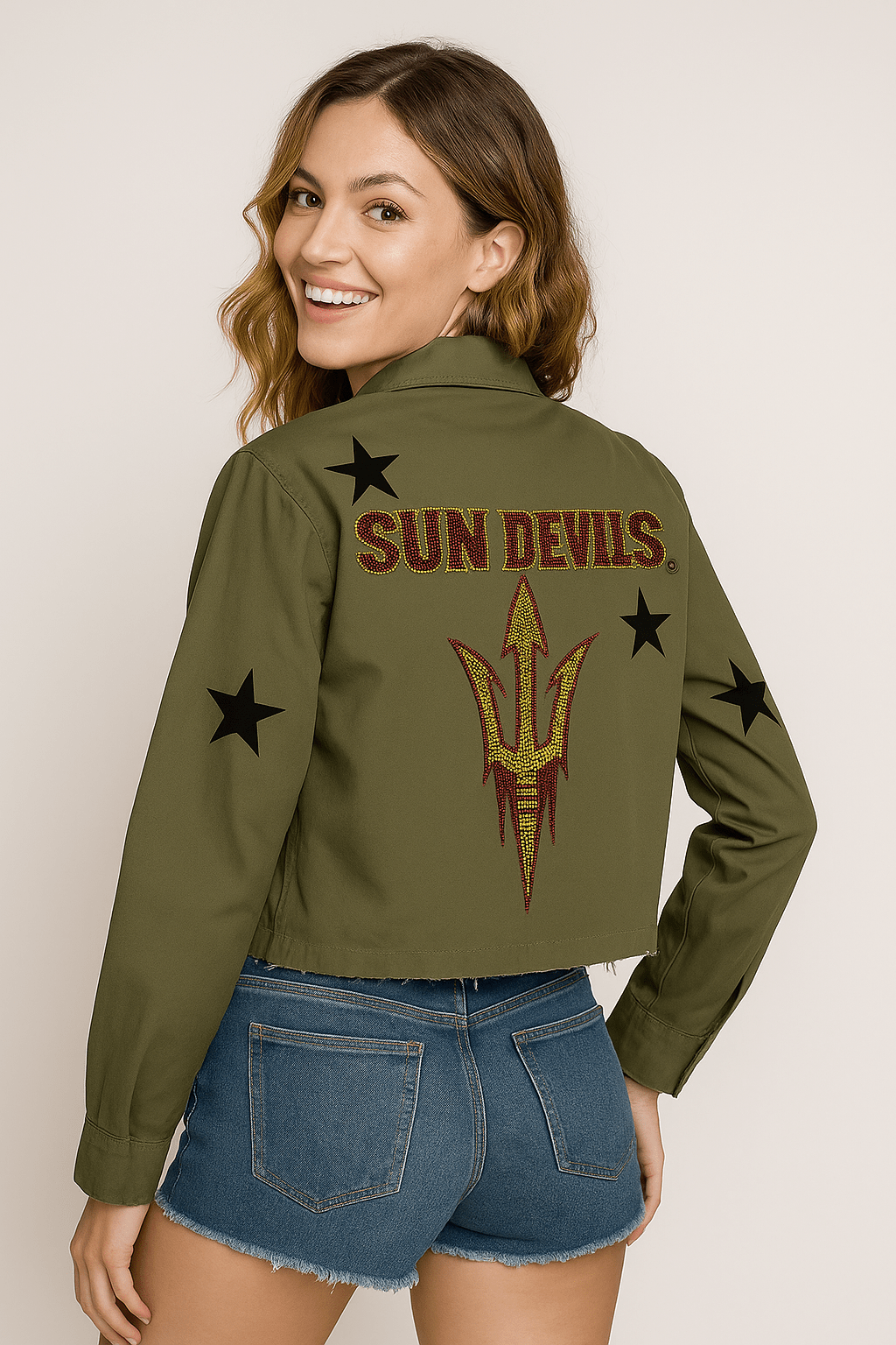 Licensed Game Day Shacket, Army Green, Arizona State Fork 'Em Sun Devils