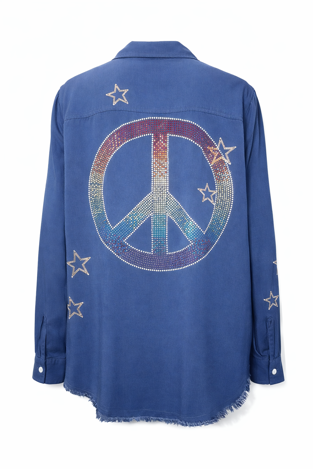 Peace Sign Embroidered Navy Star Shirt