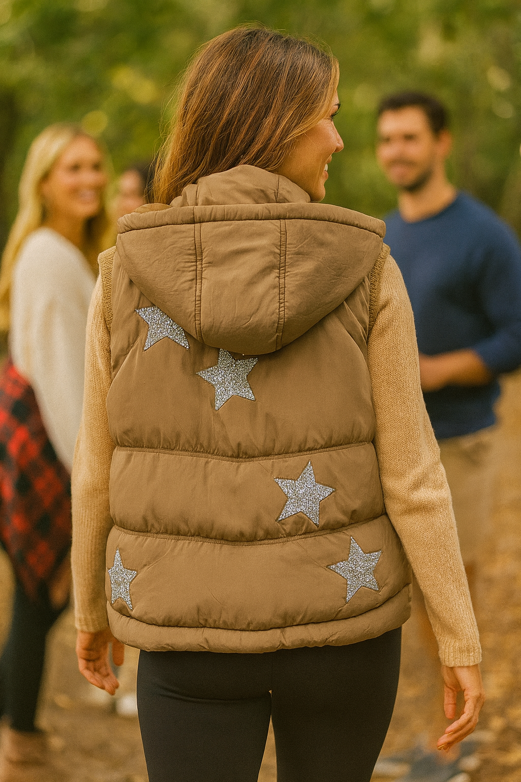 Silver Stars Tan Puffer Vest