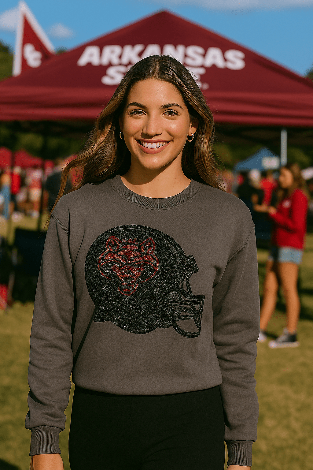 Licensed Game Day Sweatshirt, Crewneck Gray, Arkansas State Wolves Up Helmet