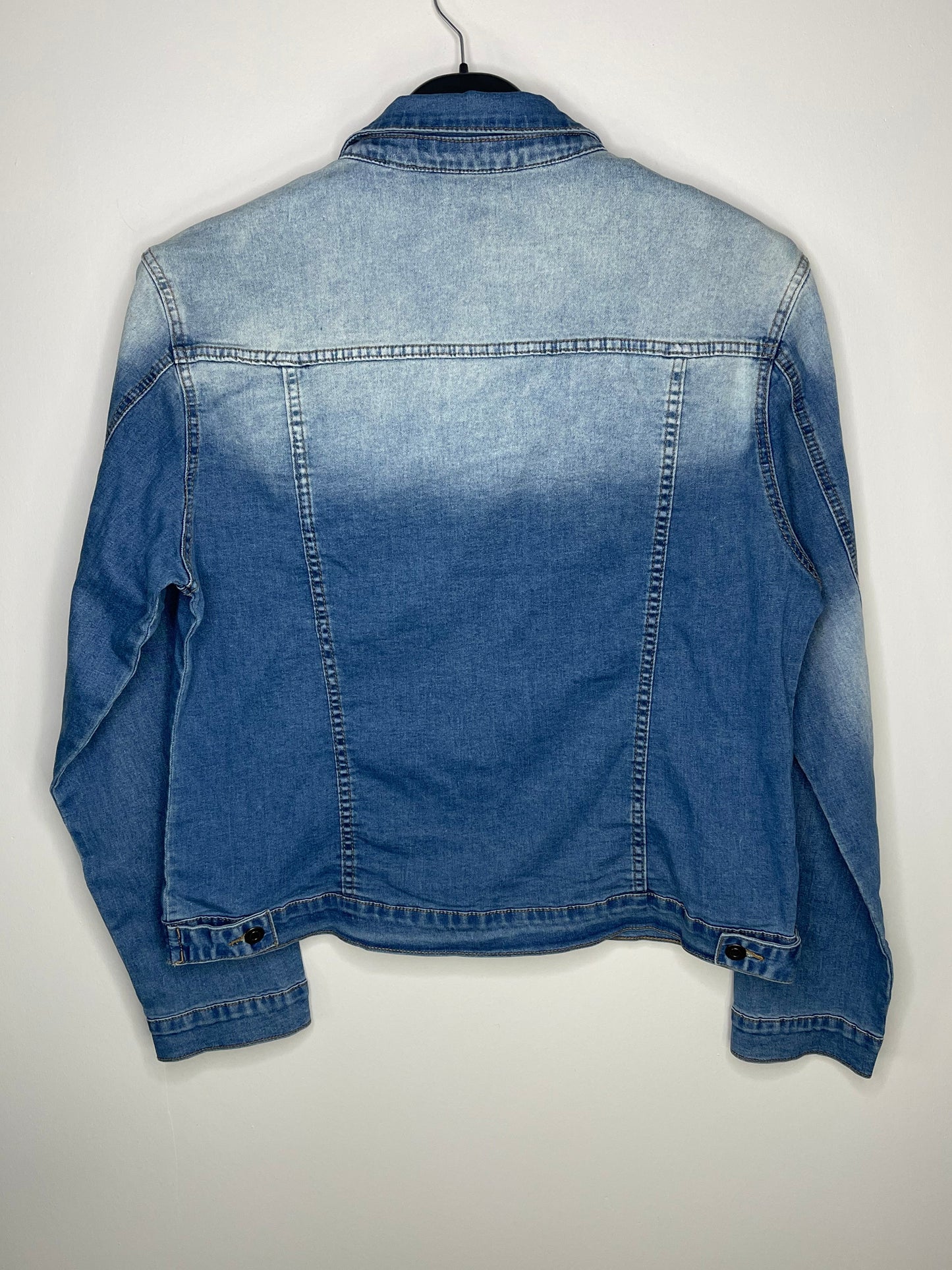 Jacket, Blue Denim Extended Size, Stretchy Faded, Medium Wash