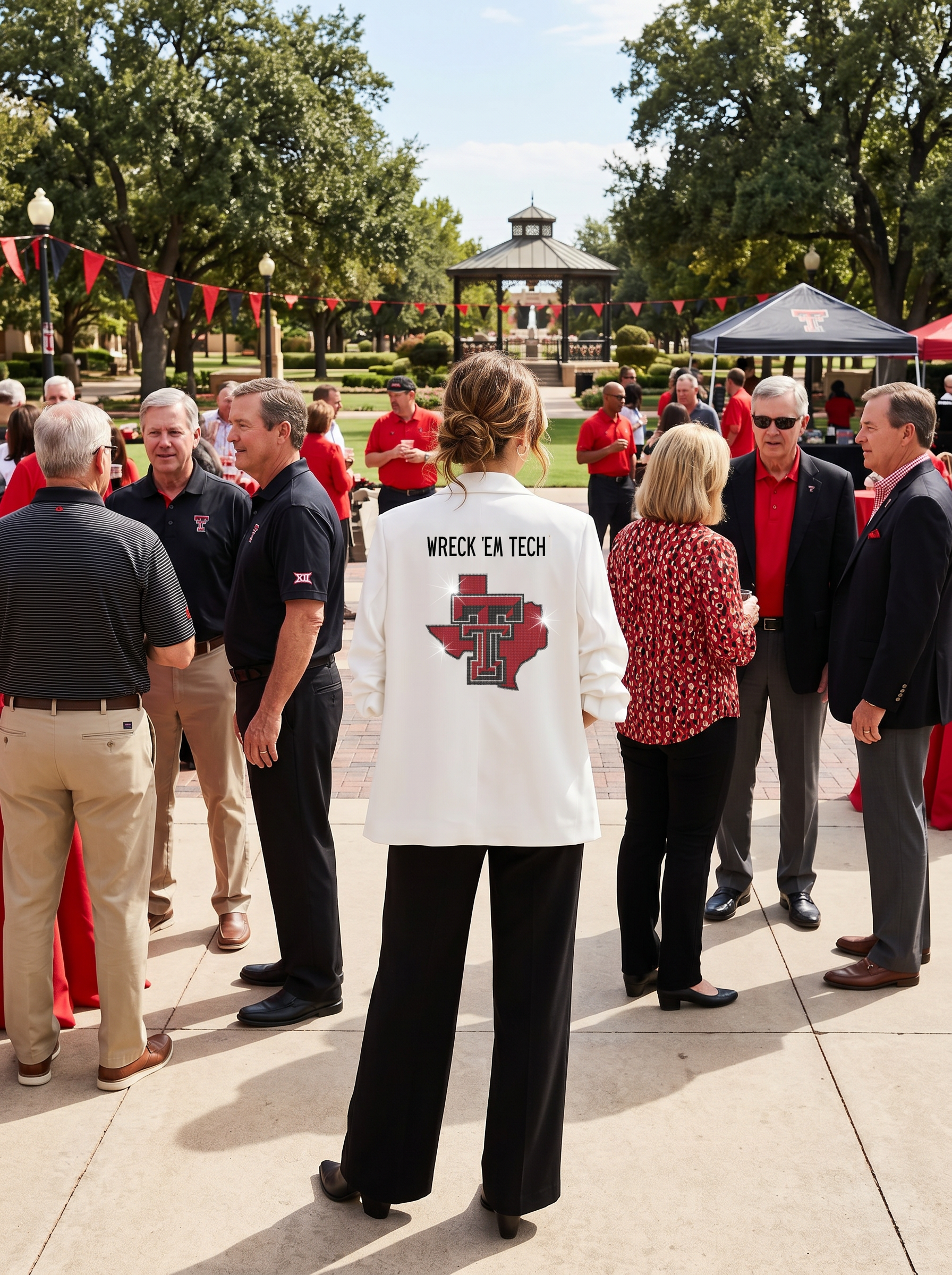 Texas Tech Double T State Wreck Em Tech White Ruched Sleeve Blazer