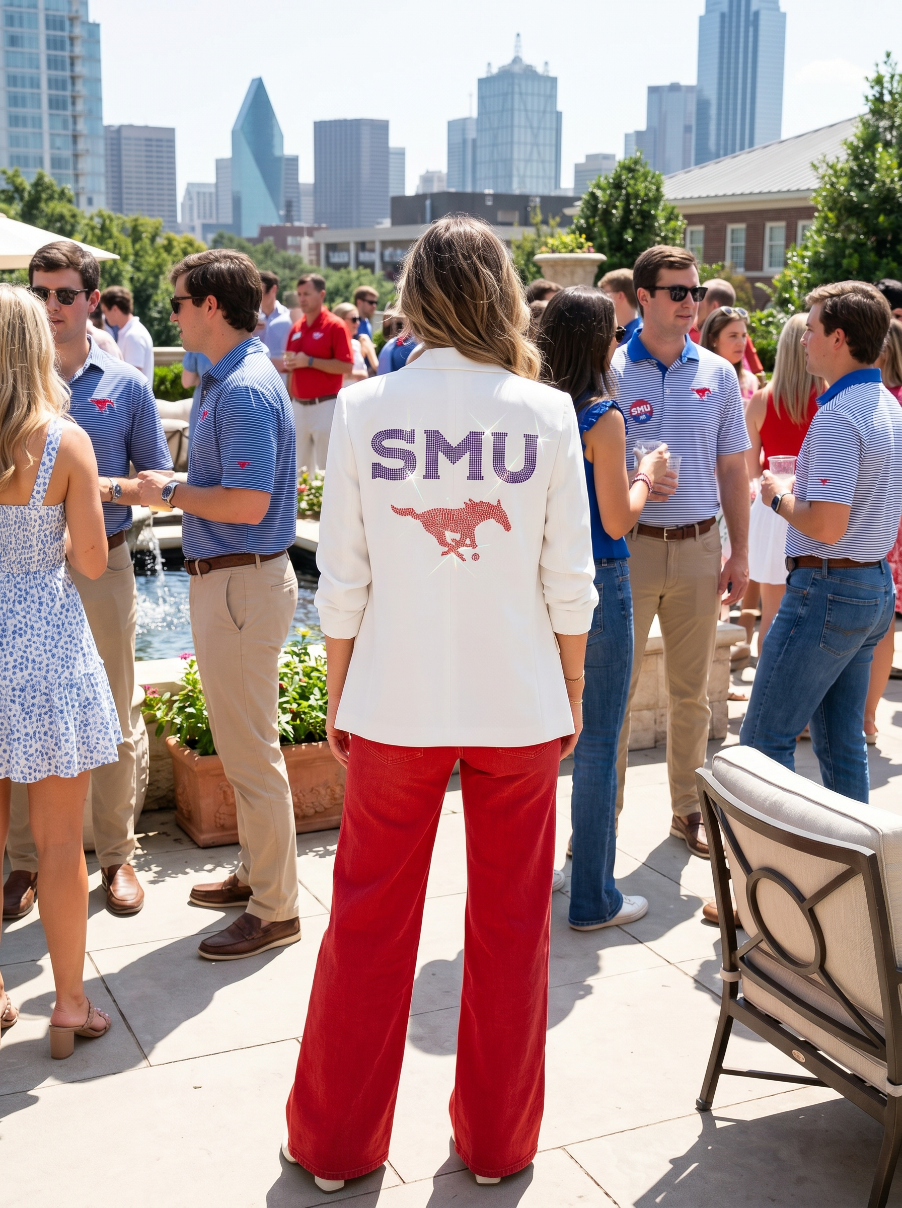 SMU Mustang White Ruched Sleeve Blazer