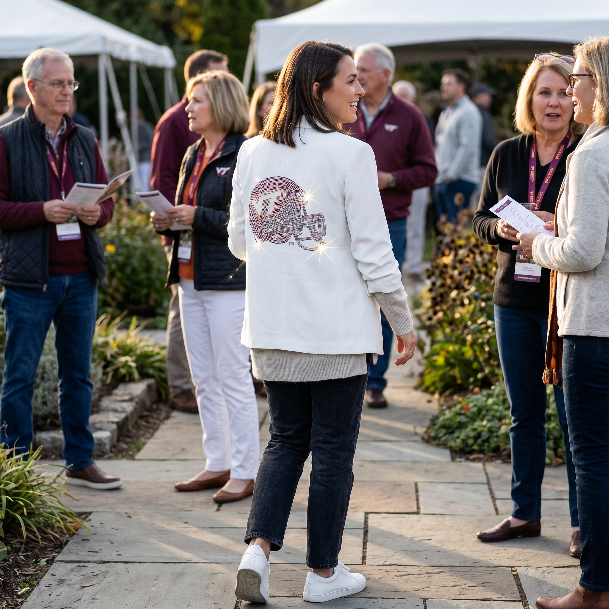 Virginia Tech Helmet White Ruched Sleeve Blazer