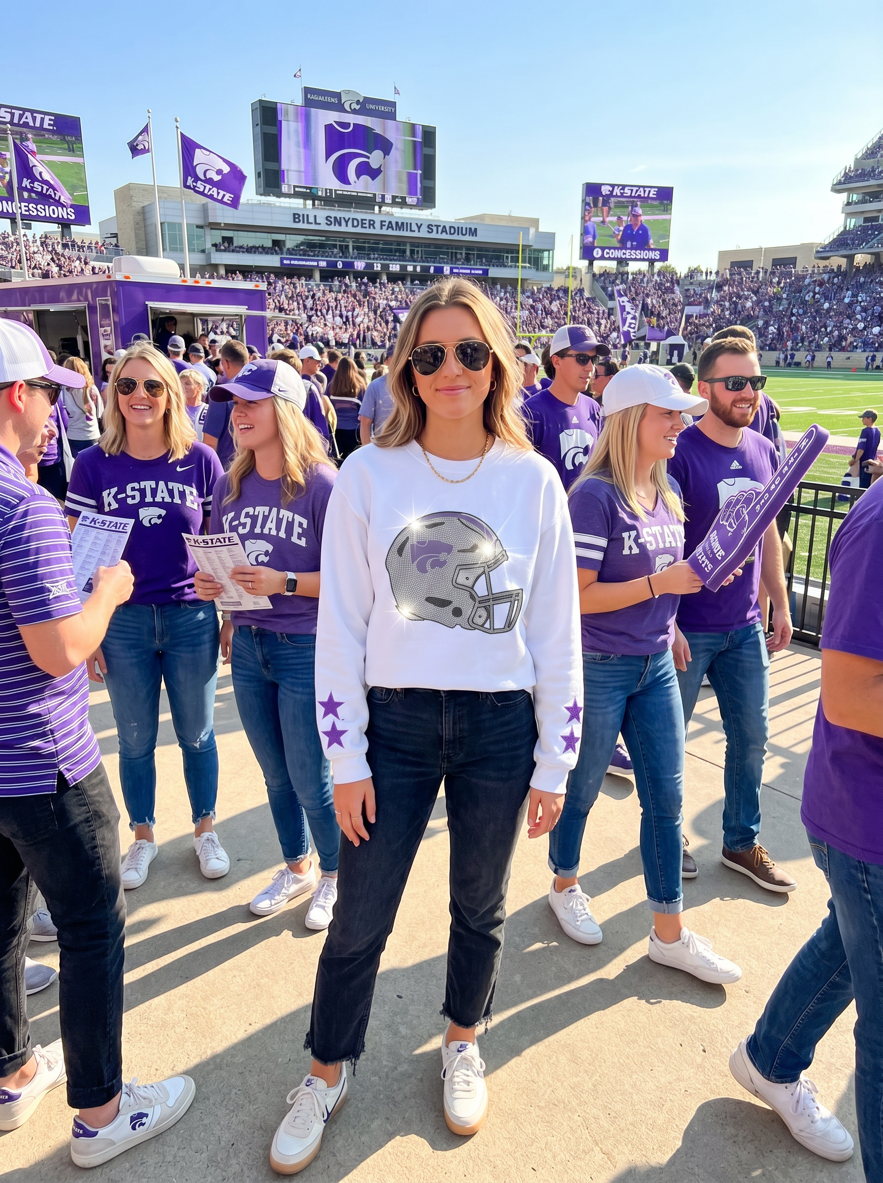 Kansas State Wildcats Helmet & Stars White Sweatshirt