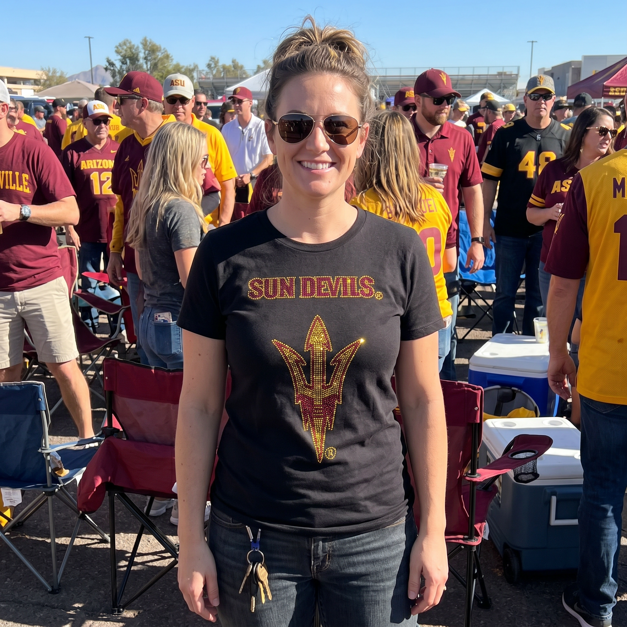 Arizona State Sun Devils Fork Black Crewneck T-Shirt