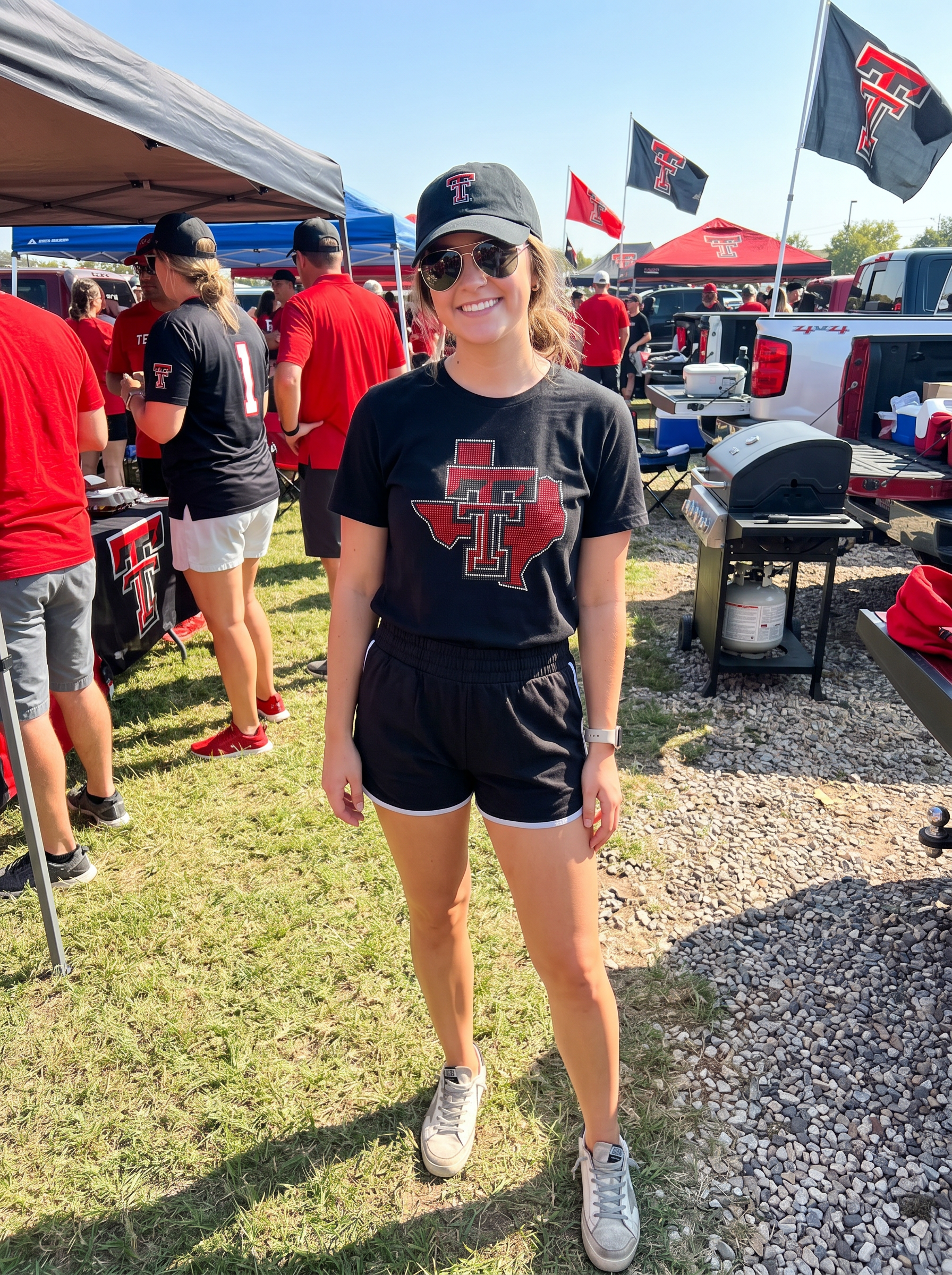 Texas Tech Double T State Map Black Short Sleeve T-Shirt