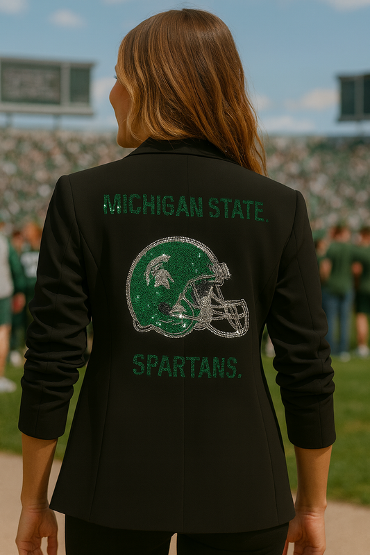 Licensed Game Day Blazer, Black Ruched, Michigan State Spartans & Football Helmet