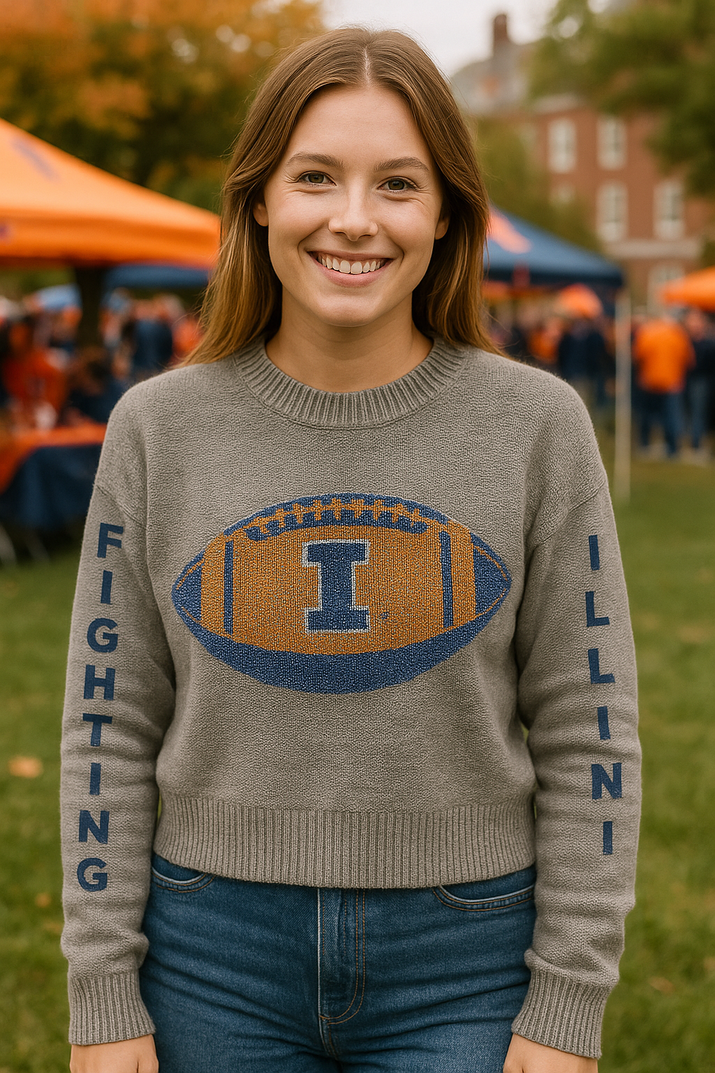 Licensed Game Day Sweater, Crewneck Gray, Univ of Illinois Fighting Illini Football