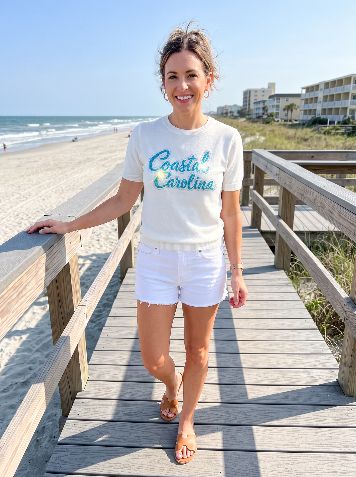 Coastal Carolina Script Ivory Short Sleeve Sweater