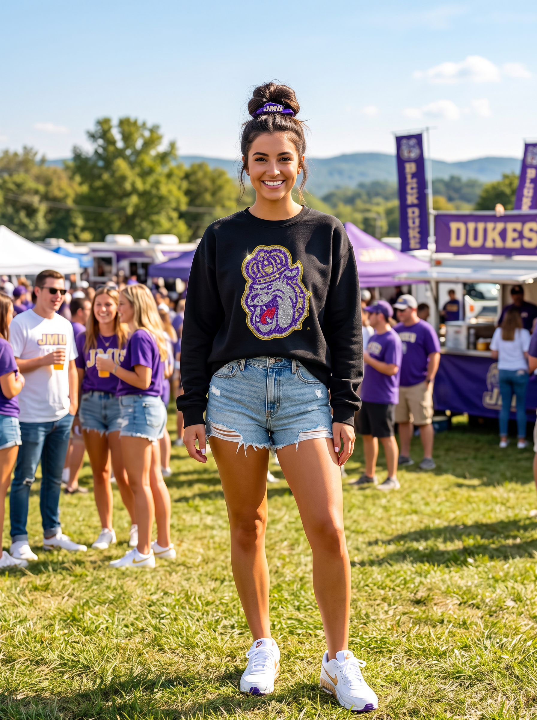 James Madison Multi Material Duke Black Crewneck Sweatshirt