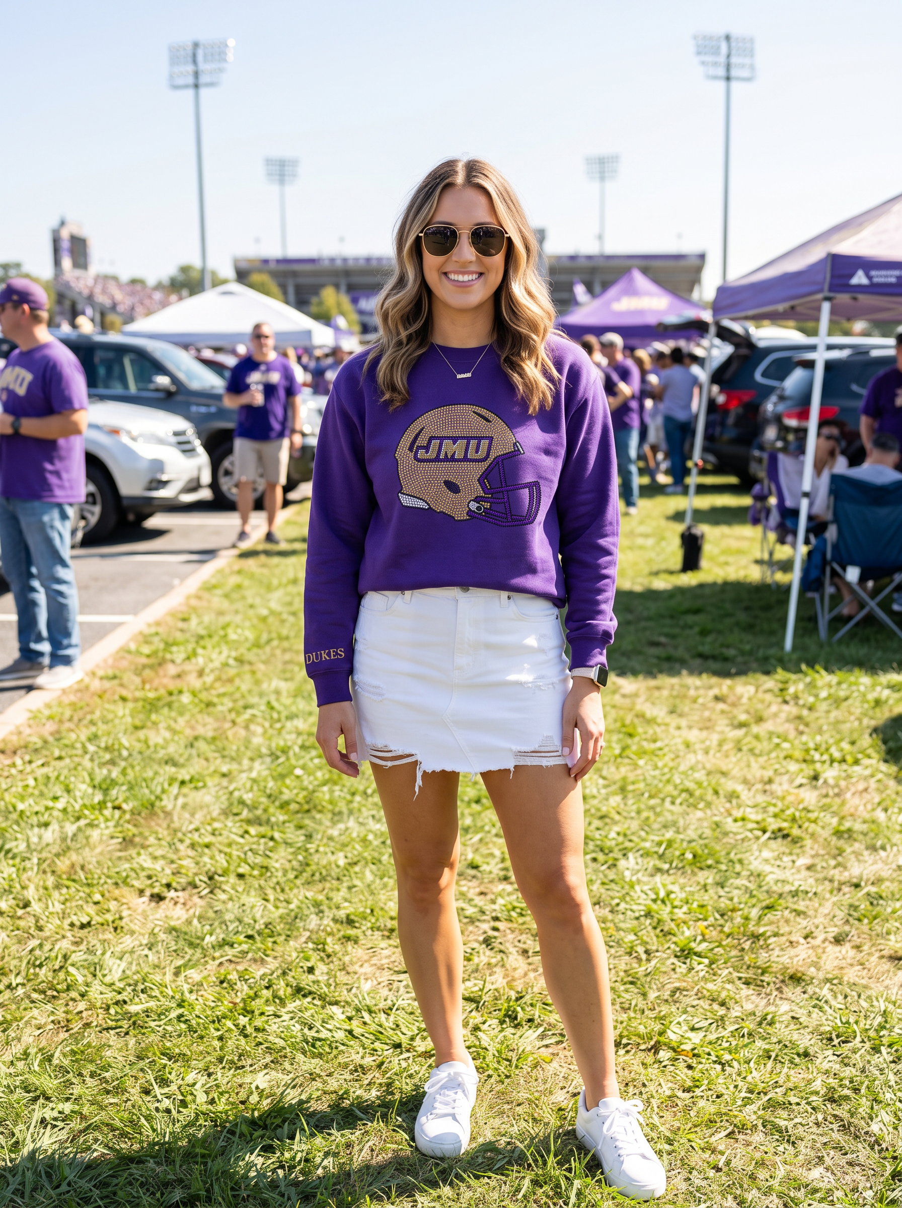 James Madison Helmet Purple Crewneck Sweatshirt