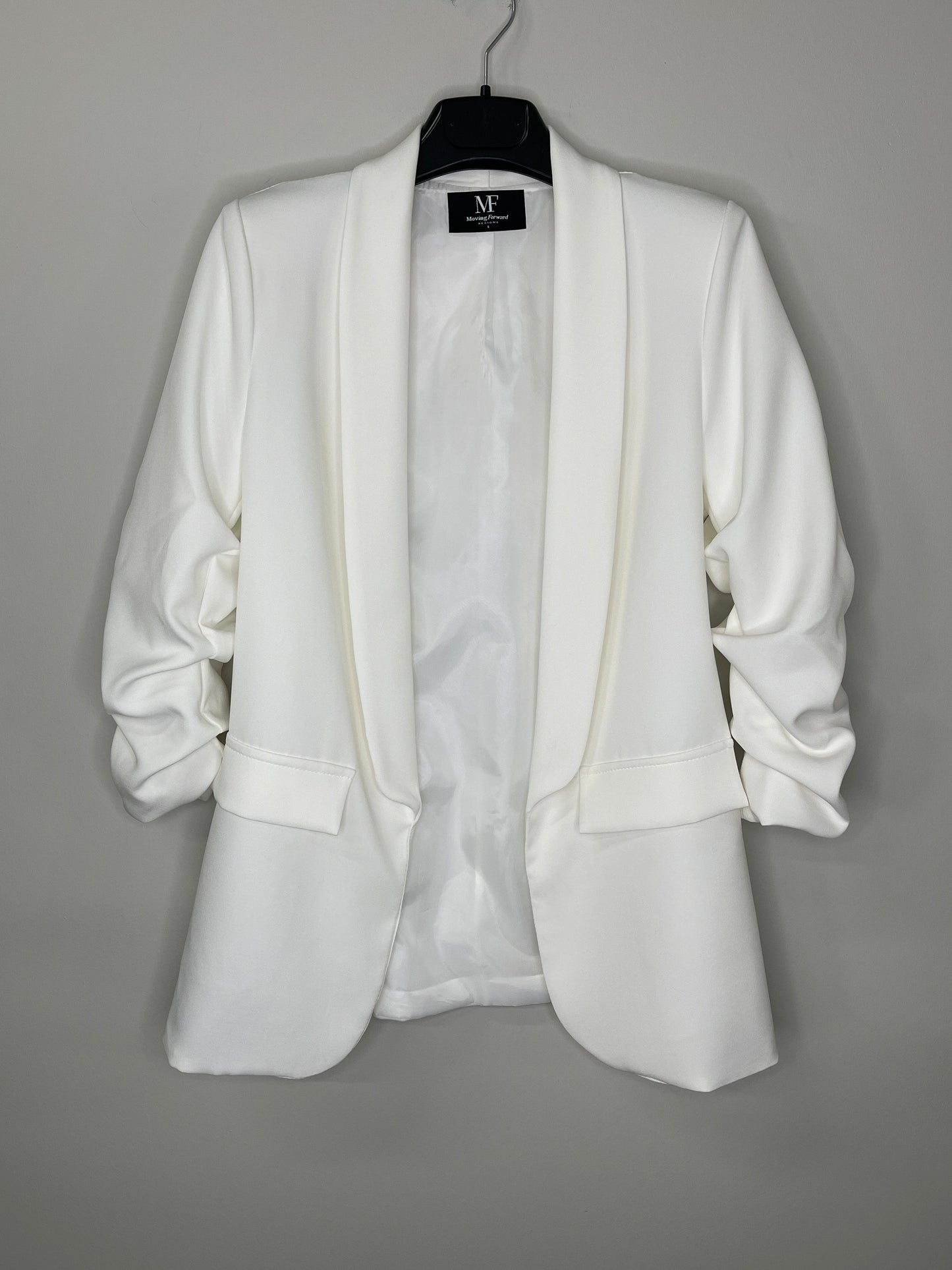 Blazer, Ruched White, Crystal Silver Angel Wings