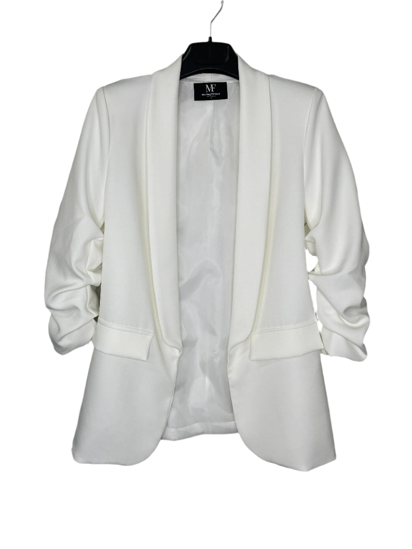 Blazer, Ruched White, Evil Eye Gold Lash Turquoise