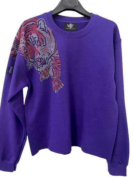 Sweatshirt, Crewneck Purple, Shoulder Walking Tiger