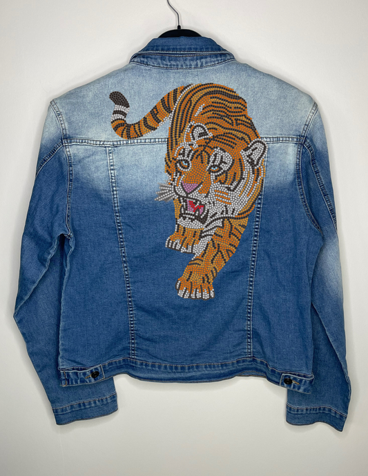 Jacket, Denim Extended Size, Stretchy Faded, Walking Tiger