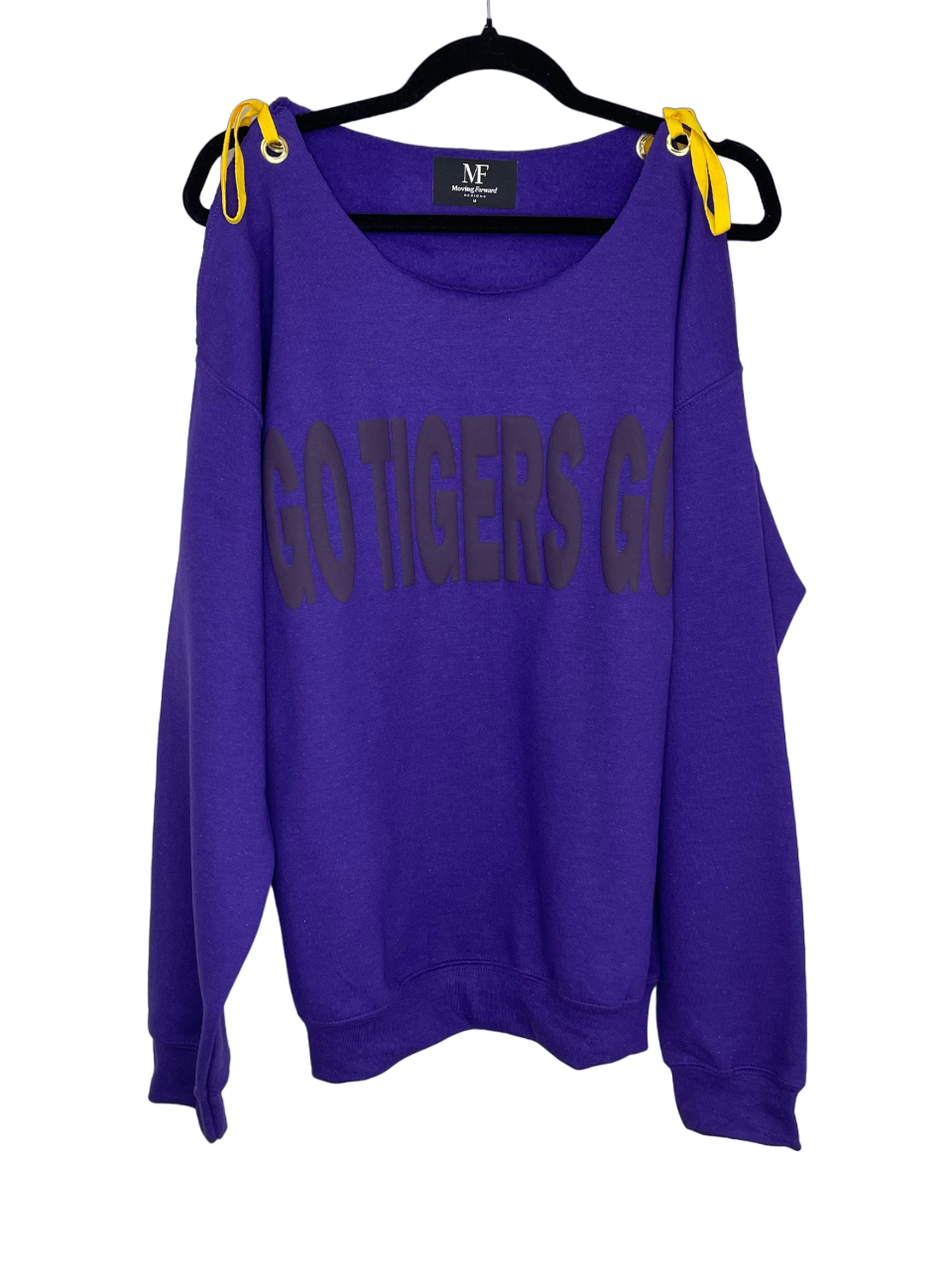 Game Day Sweatshirt, Crewneck Purple, Go Tigers Go w/ Yellow Ties