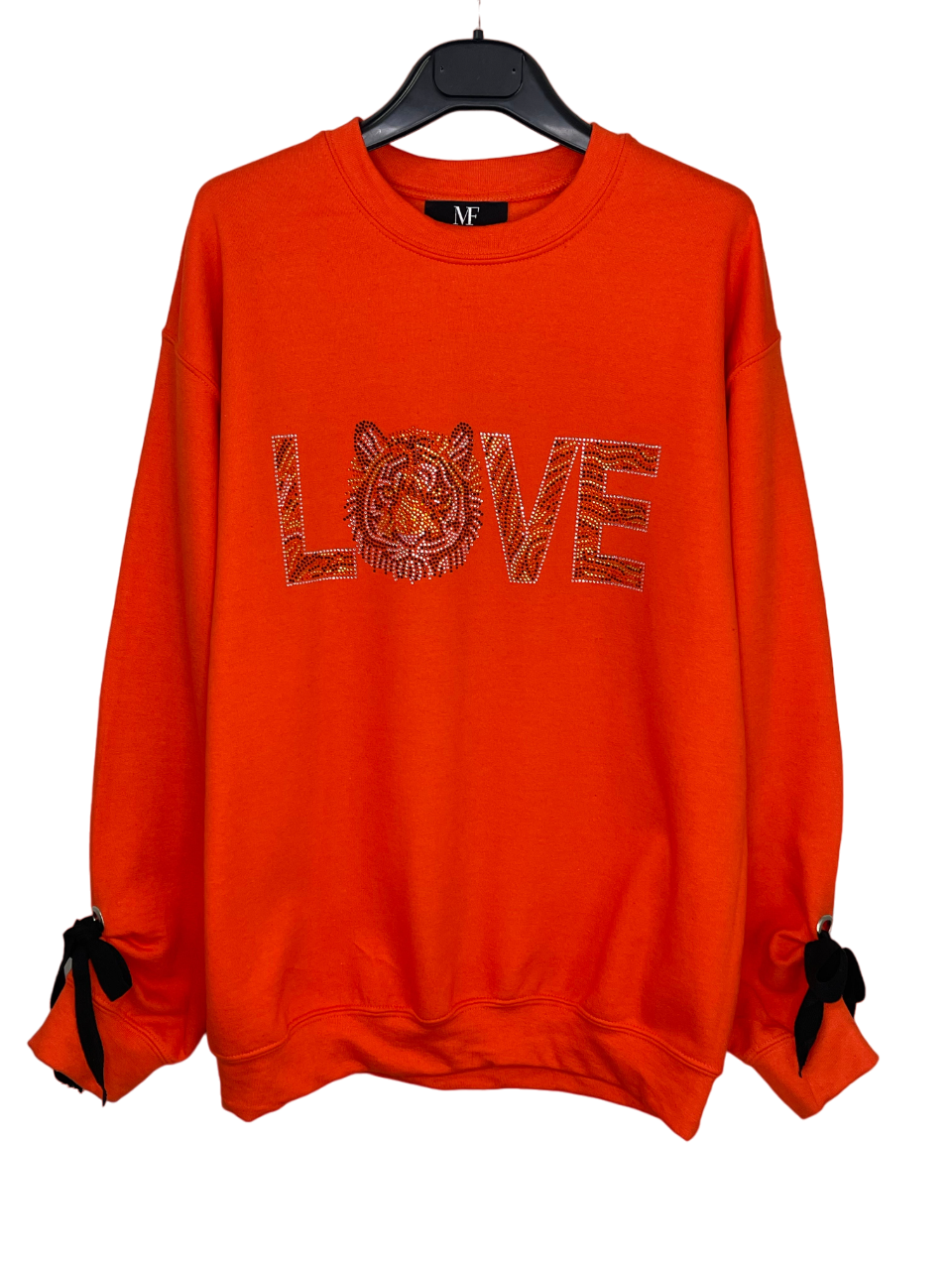 Game Day Sweatshirt, Crewneck Orange, Tiger Love w/ Black Ties