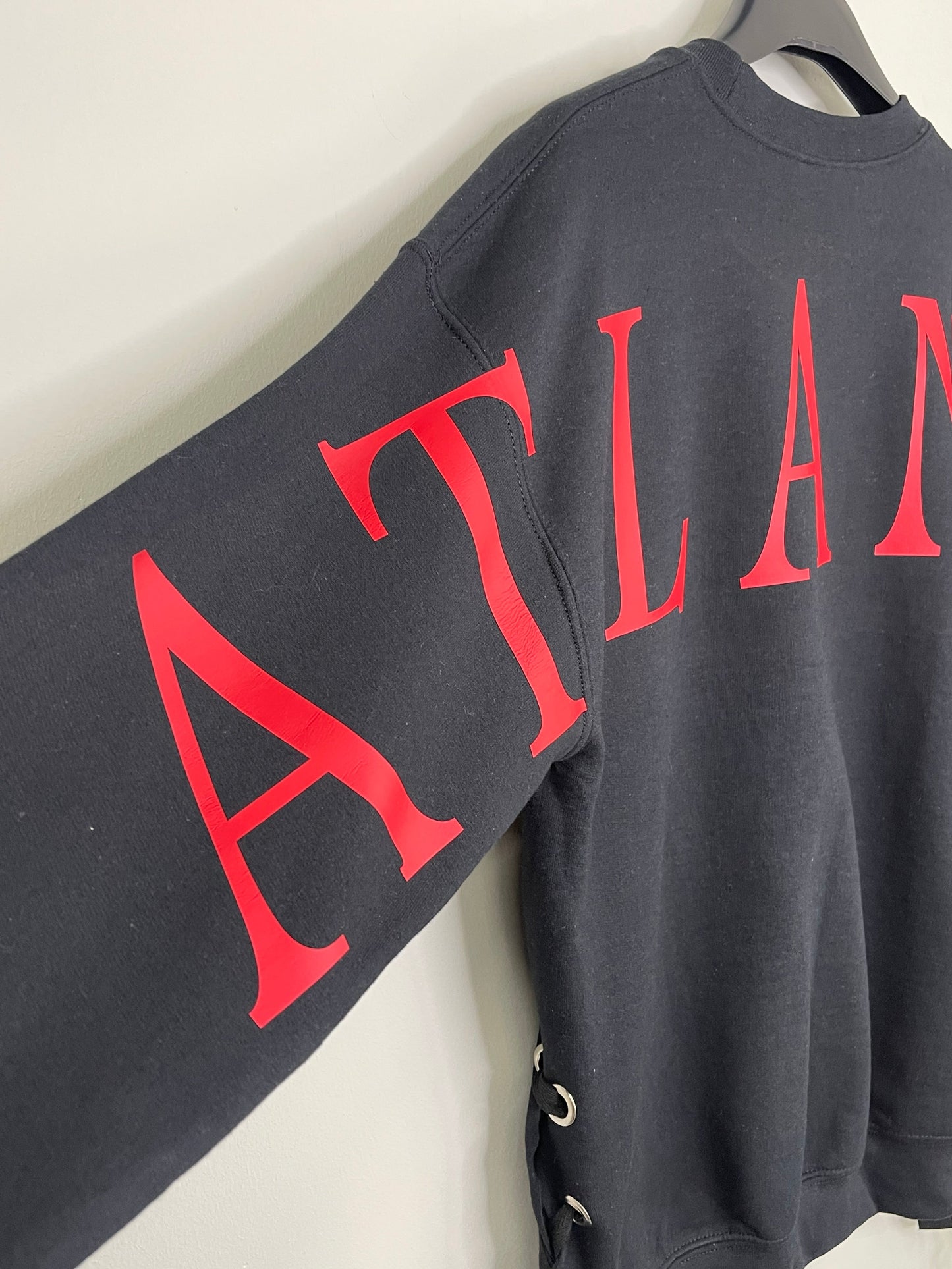Game Day Sweatshirt, Crewneck Black, Big Red Atlanta w/ Black Ties