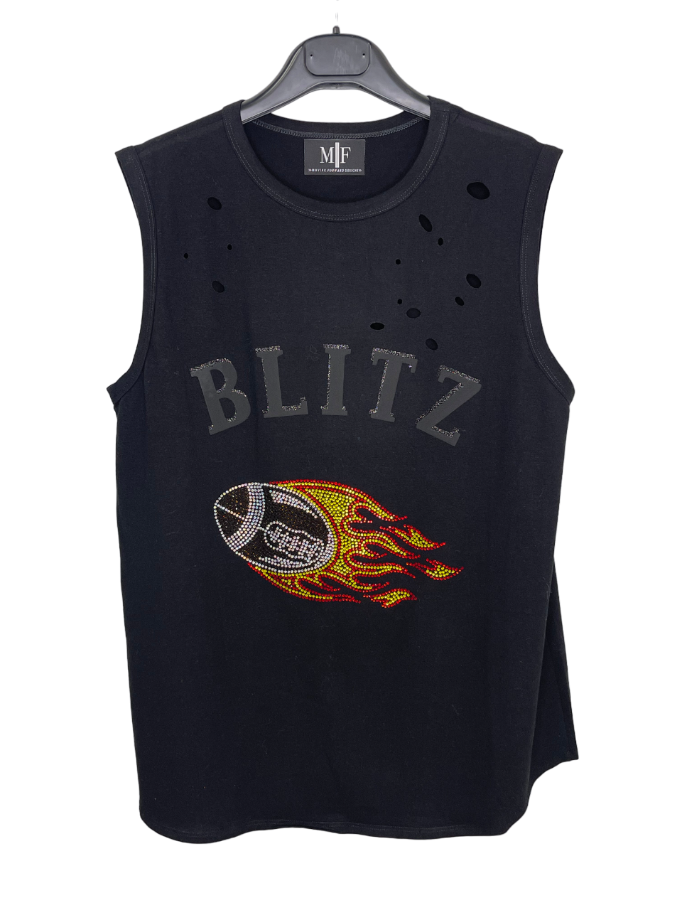 Game Day Tank, Distressed Muscle Black, Blitz Fire Football