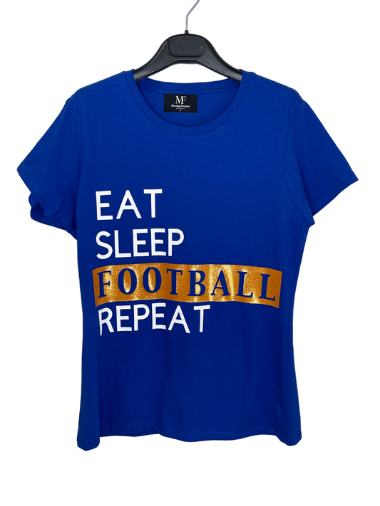 Game Day T-Shirt, Short Sleeve Royal Blue, Eat Sleep Football Repeat