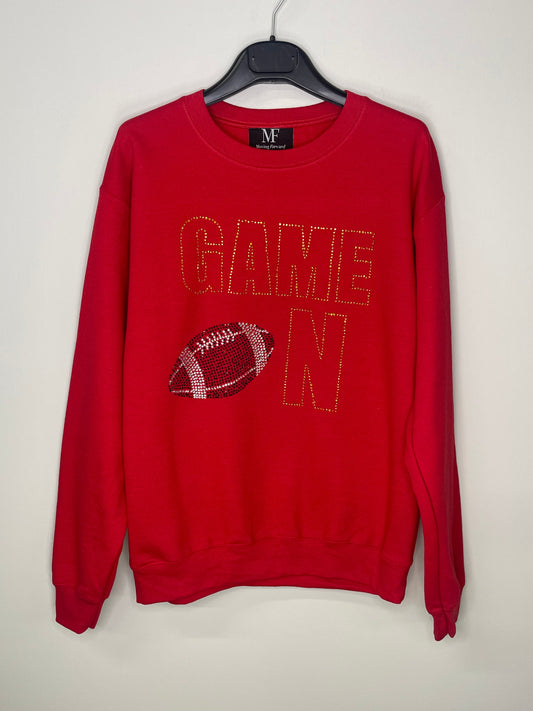 Game Day Sweatshirt, Crewneck Red, Crystal Game On Football