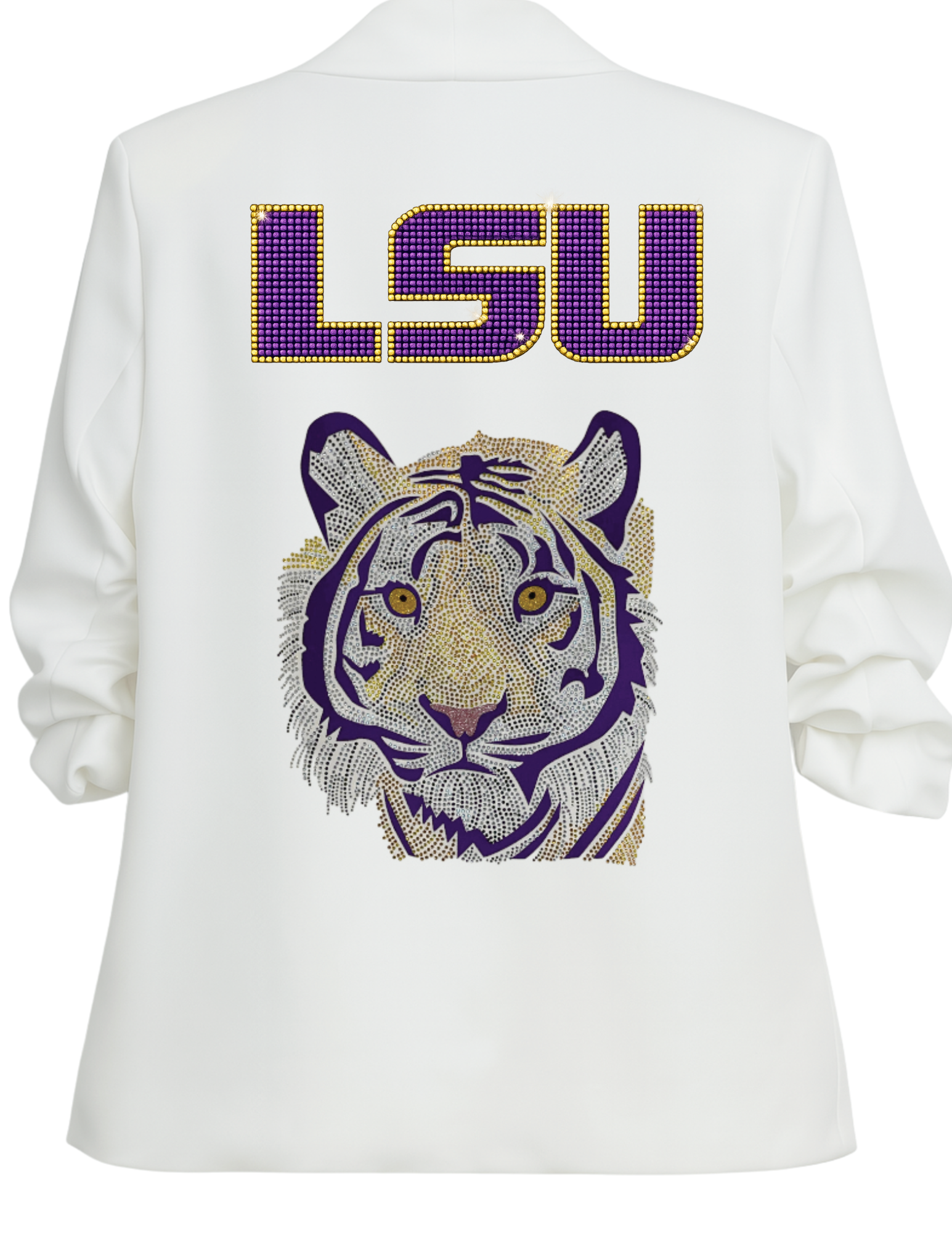 LSU Purple Tiger White Ruched Sleeve Blazer