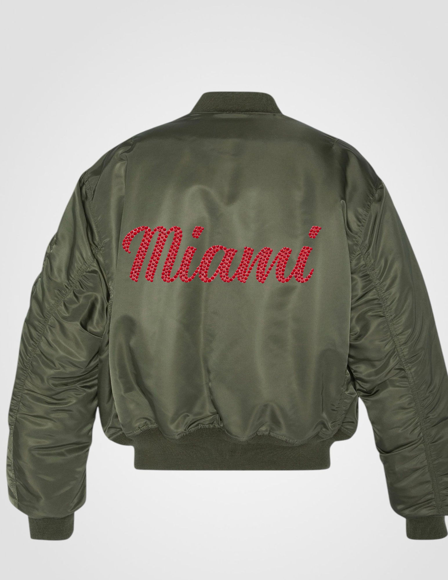Miami University Ohio Army Green Bomber Jacket Script