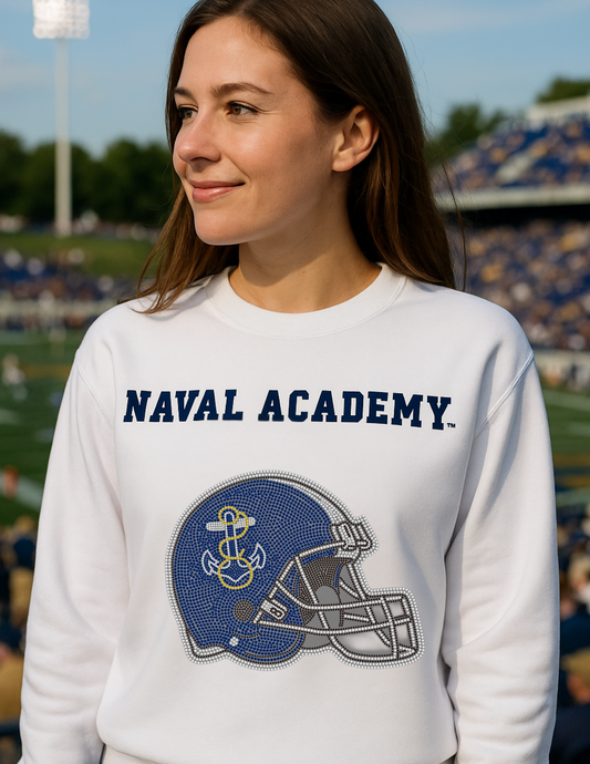 Licensed Game Day Sweatshirt, Crewneck White, Naval Academy Helmet