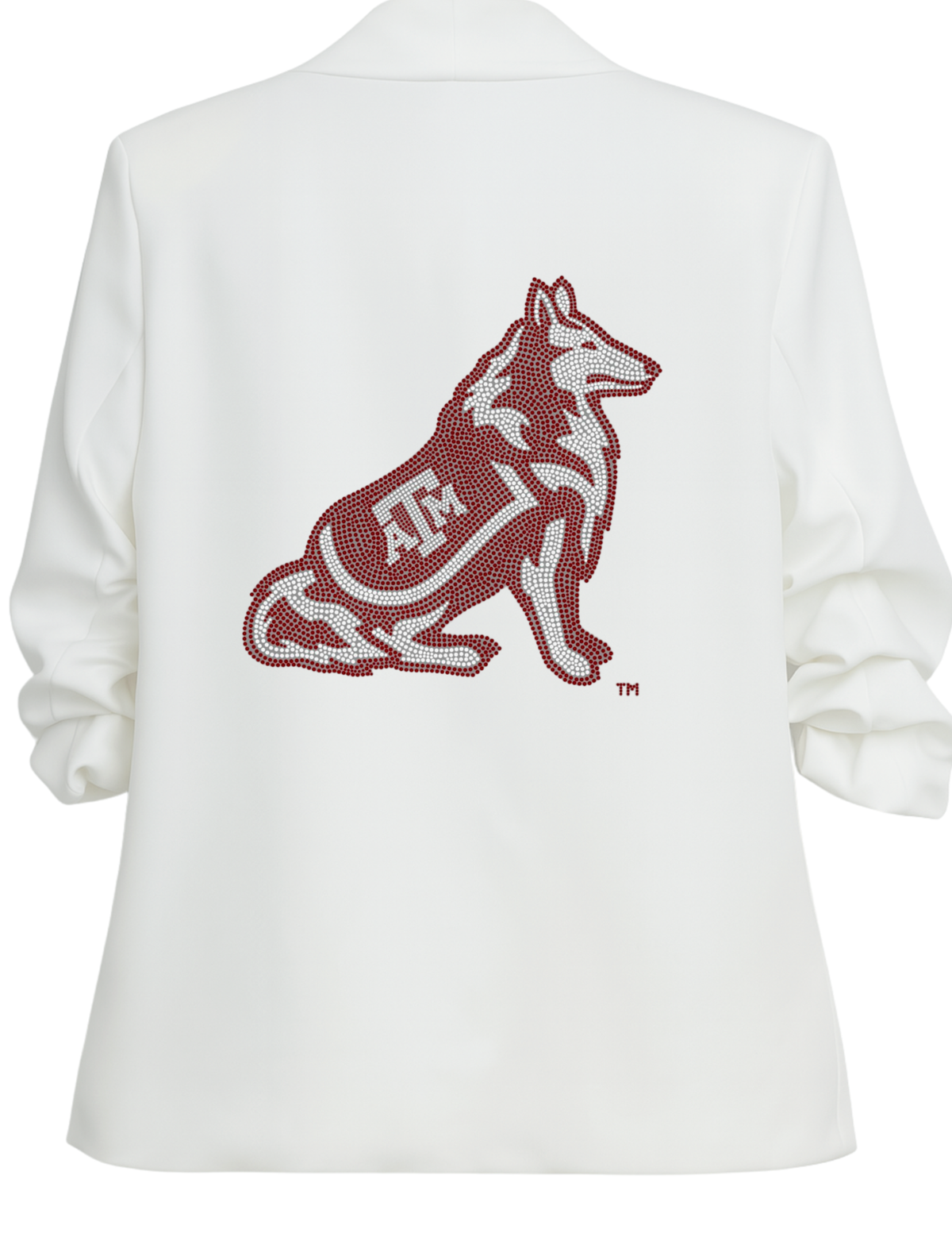 Texas A&M Reveille White Ruched Sleeve Blazer