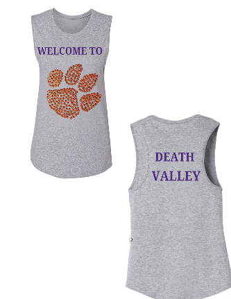 Licensed Game Day Tank Top, Light Grey, Clemson University Paw Welcome To Death Valley