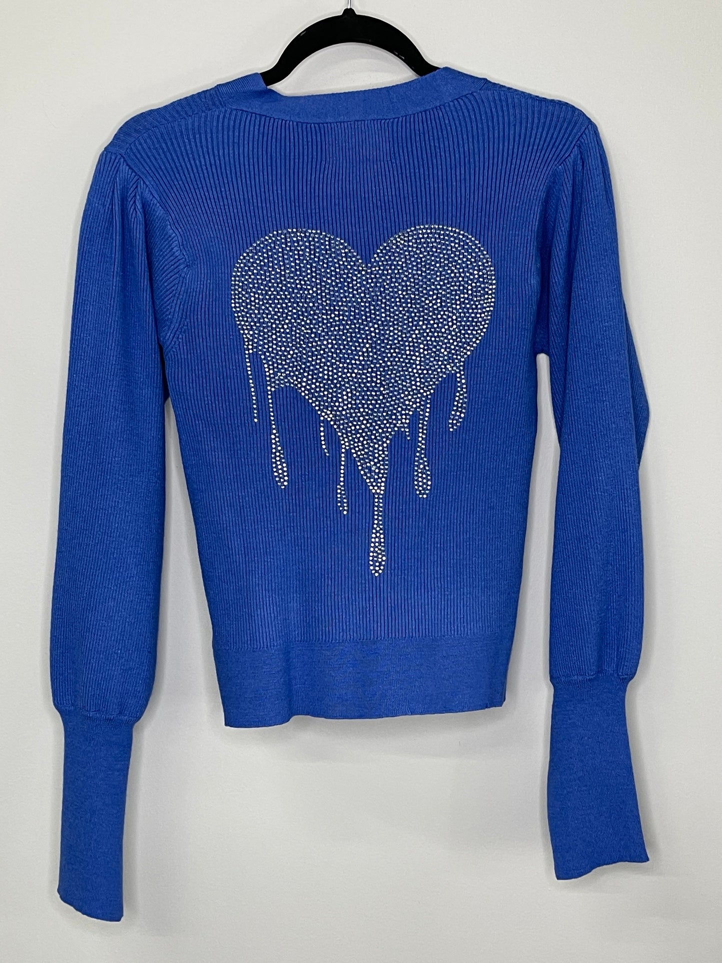 Sweater, Cardigan Puff Shoulder Blue, Dripping Heart